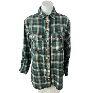 Missguided Women's Green Plaid Flannel Long Sleeve Button Down Shirt Top Size 4